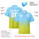 Custom Light Blue Light Green Football Gradient Polo Shirts  Add Your Unique Logo/Name/Number