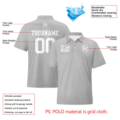 Custom Light Grey White Football Polo Shirts  Add Your Unique Logo/Name/Number