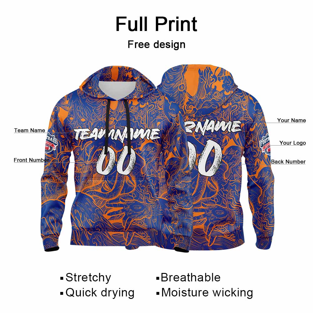 Custom Sweatshirt Hoodie For Man Woman Girl Boy Print Your Logo Name Number Navy&Orange