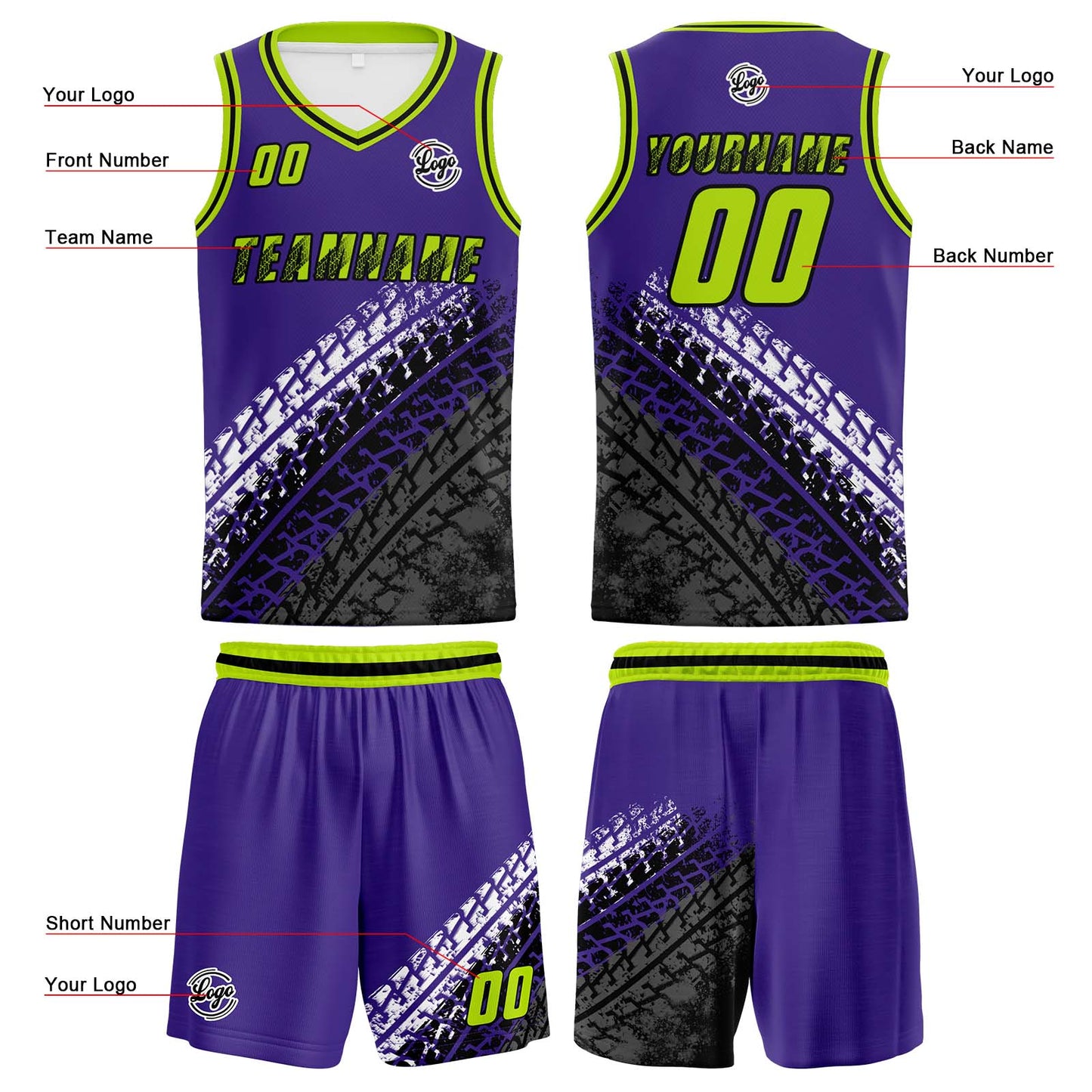 Custom Purple Green Basketball Jersey Uniform Suit Printed Your Logo Name Number