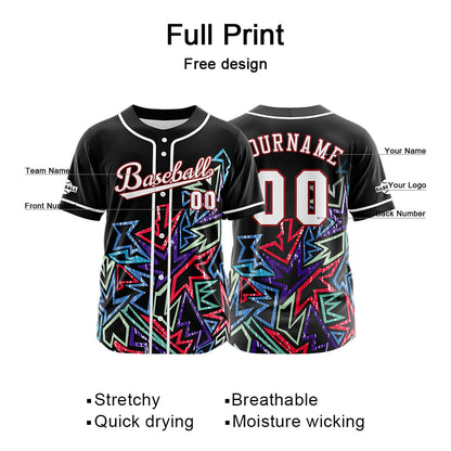 Custom Black Red Button Down Baseball Jersey for Men Women Adult Youth Print Name Number Logo