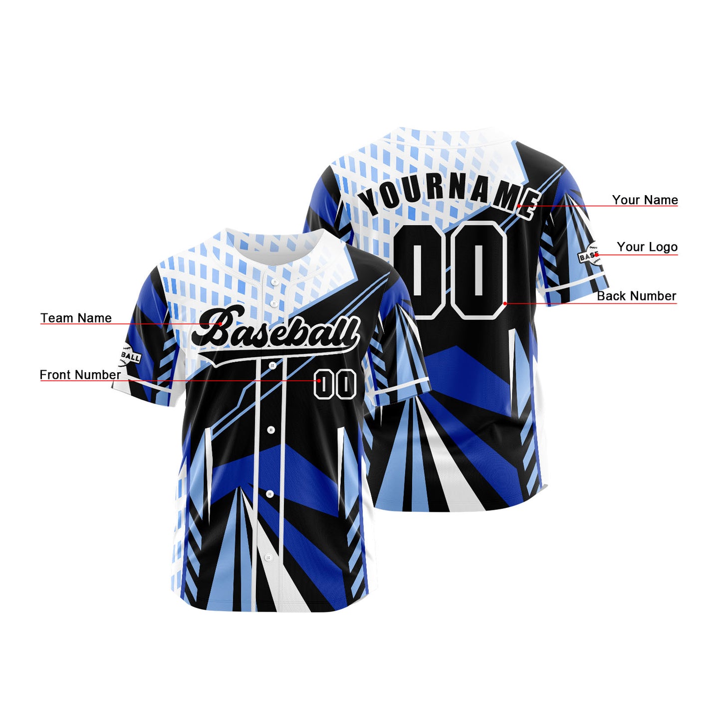 Custom Blue Button Down Baseball Jersey for Men Women Adult Youth Print Name Number Logo
