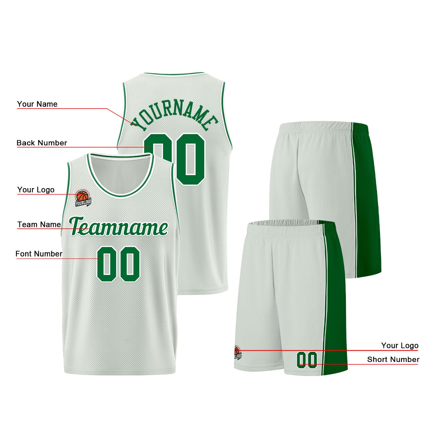 Custom Gray-Green Basketball Jersey for Men Women Adult Youth Stitched Name Number Logo