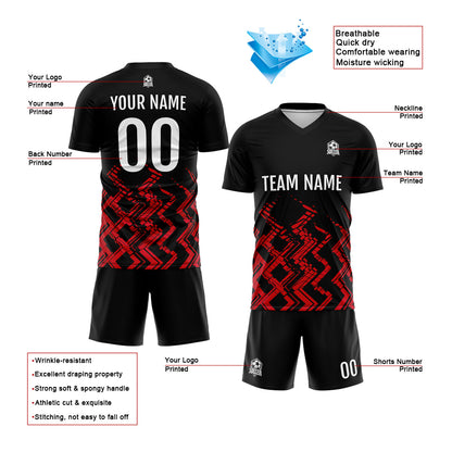 Custom Black Red Soccer Uniform Jersey Kids Adults Personalized Set Jersey Shirt