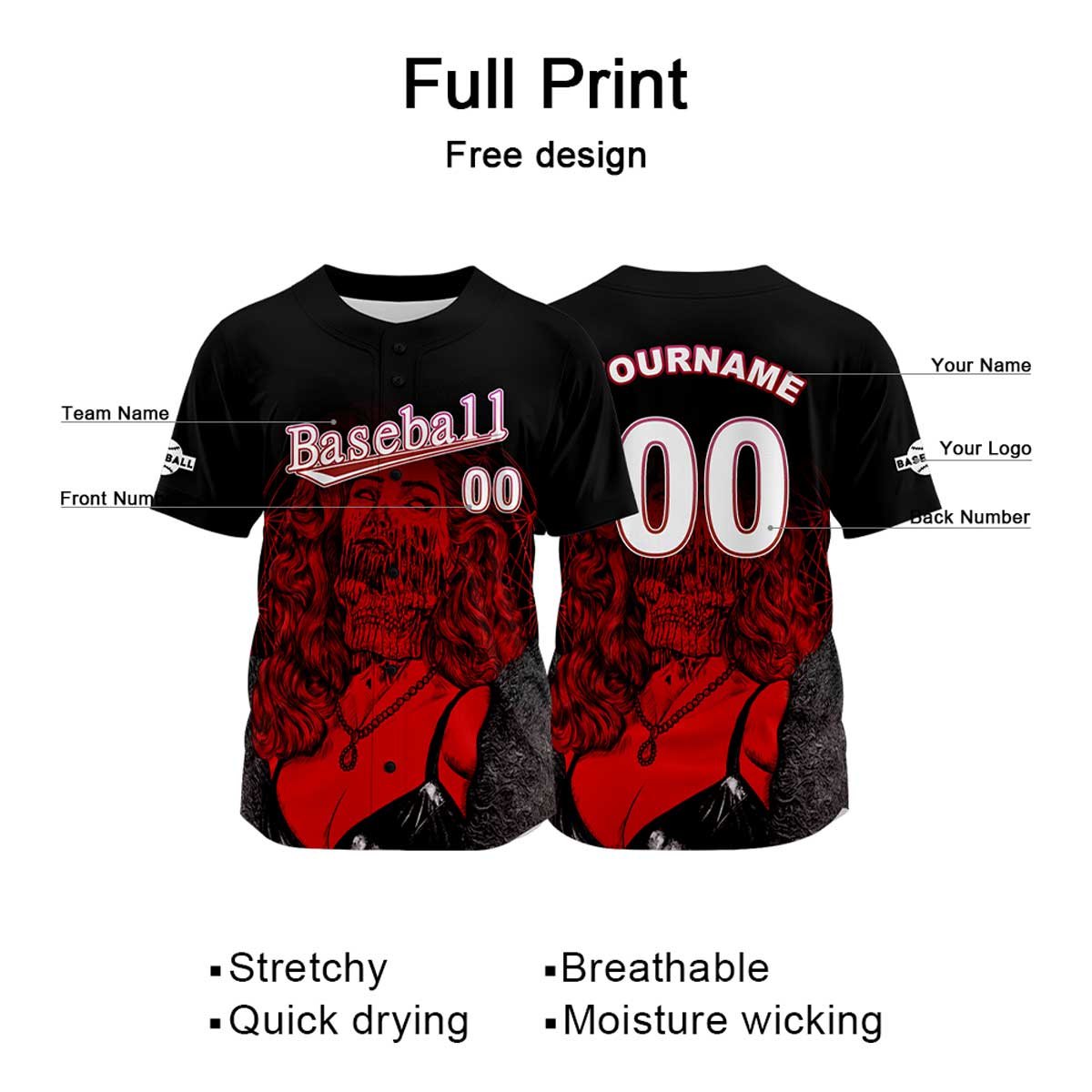 Custom Black Baseball Jersey Print Personalized Name, Number and Logo
