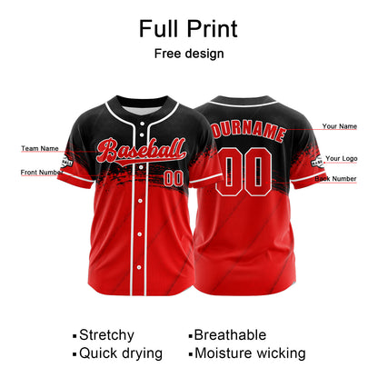 Custom Red Black Button Down Baseball Jersey for Men Women Adult Youth Print Name Number Logo