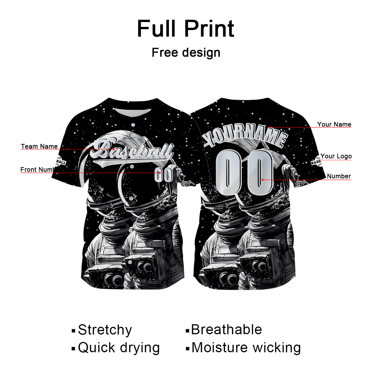 Custom Black Baseball Jersey Print Personalized Name, Number and Logo