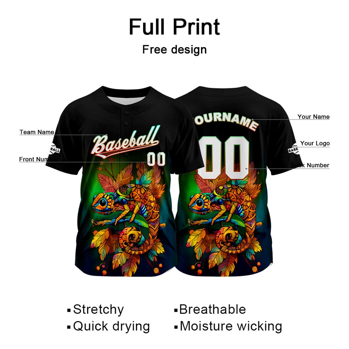 Custom Black Baseball Jersey Print Personalized Name, Number and Logo