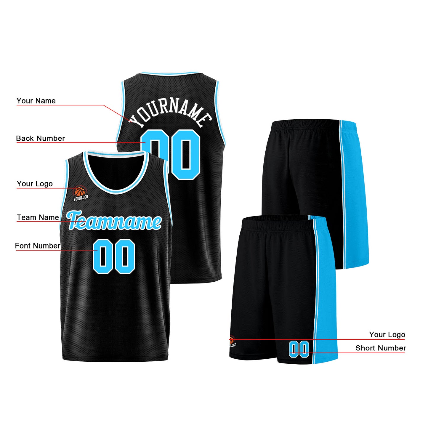 Custom Black-Light Blue Basketball Jersey for Men Women Adult Youth Stitched Name Number Logo