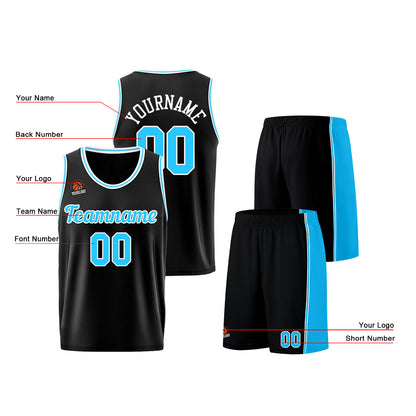 Custom Black-Light Blue Basketball Jersey for Men Women Adult Youth Stitched Name Number Logo