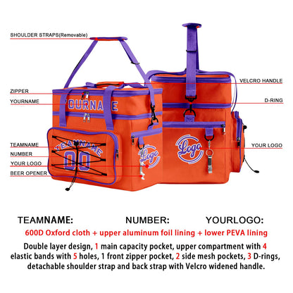Custom Orange Purple All-Over Print Double Layer Insulated Cooler Bag - Waterproof 600D Oxford Picnic Tote for Team Events & Outdoor BBQ