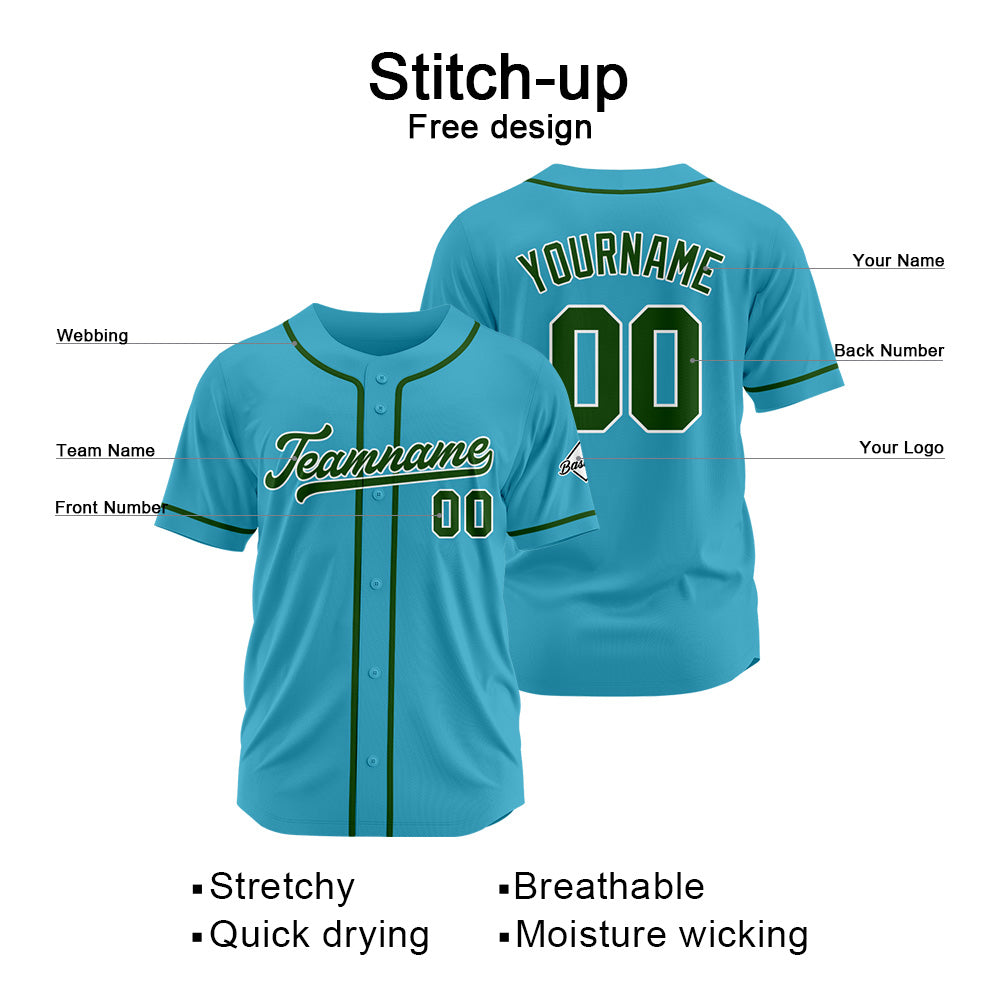 Custom Baseball Jersey Stitched Design Personalized Hip Hop Baseball Shirts Light Blue-Dark Green