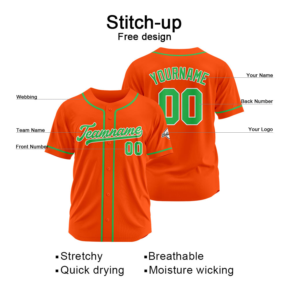 Custom Baseball Jersey Stitched Design Personalized Hip Hop Baseball Shirts Orange-Green