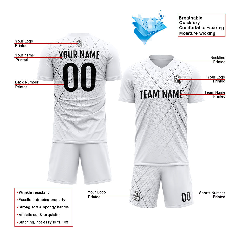 Custom Soccer Uniform Jersey Kids Adults Personalized Set Jersey White&Black Line