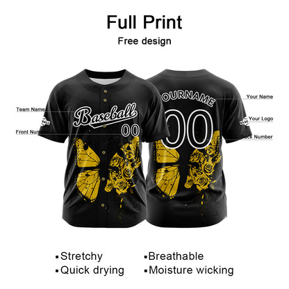 Custom Black Button Down Baseball Jersey for Men Women Adult Youth Print Name Number Logo