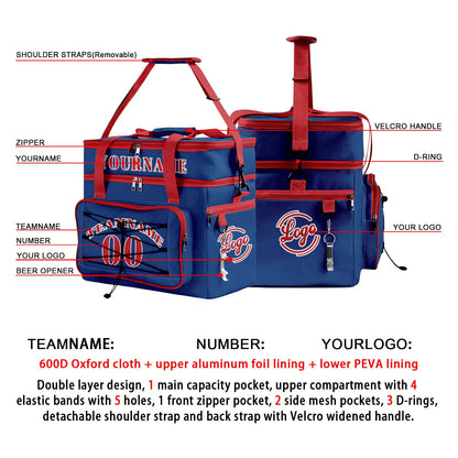 Custom Blue Red All-Over Print Double Layer Insulated Cooler Bag - Waterproof 600D Oxford Picnic Tote for Team Events & Outdoor BBQ