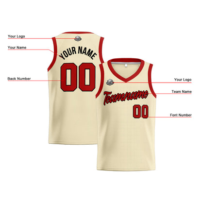 Custom Cream Red Basketball Jersey for Men Women Adult Youth Stitched Name Number Logo