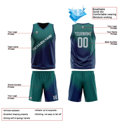 Custom Green Blue Reversible Basketball Suit for Adults and Kids Personalized Jersey