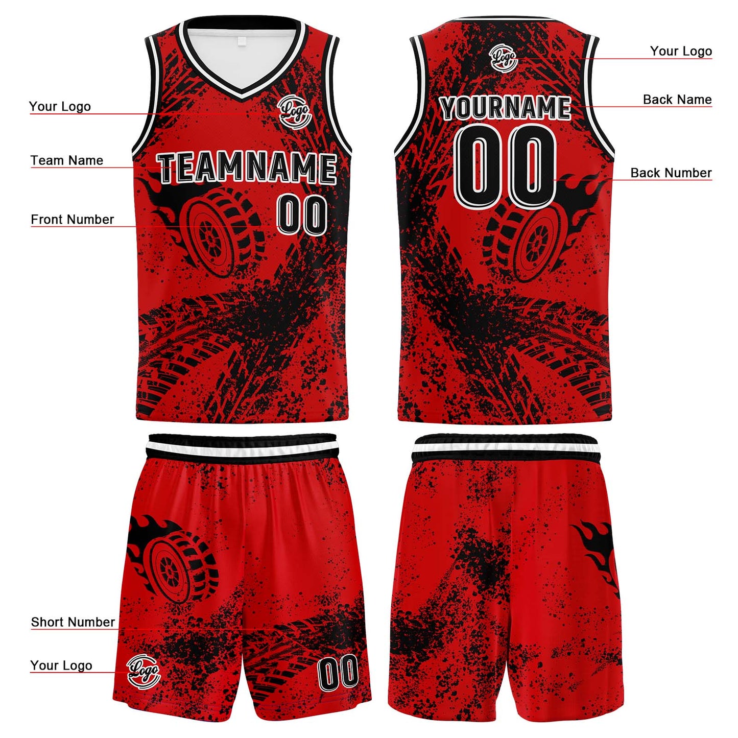 Custom Red Basketball Jersey Uniform Suit Printed Your Logo Name Number