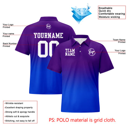 Custom Purple Blue Football Gradient Polo Shirts  Add Your Unique Logo/Name/Number