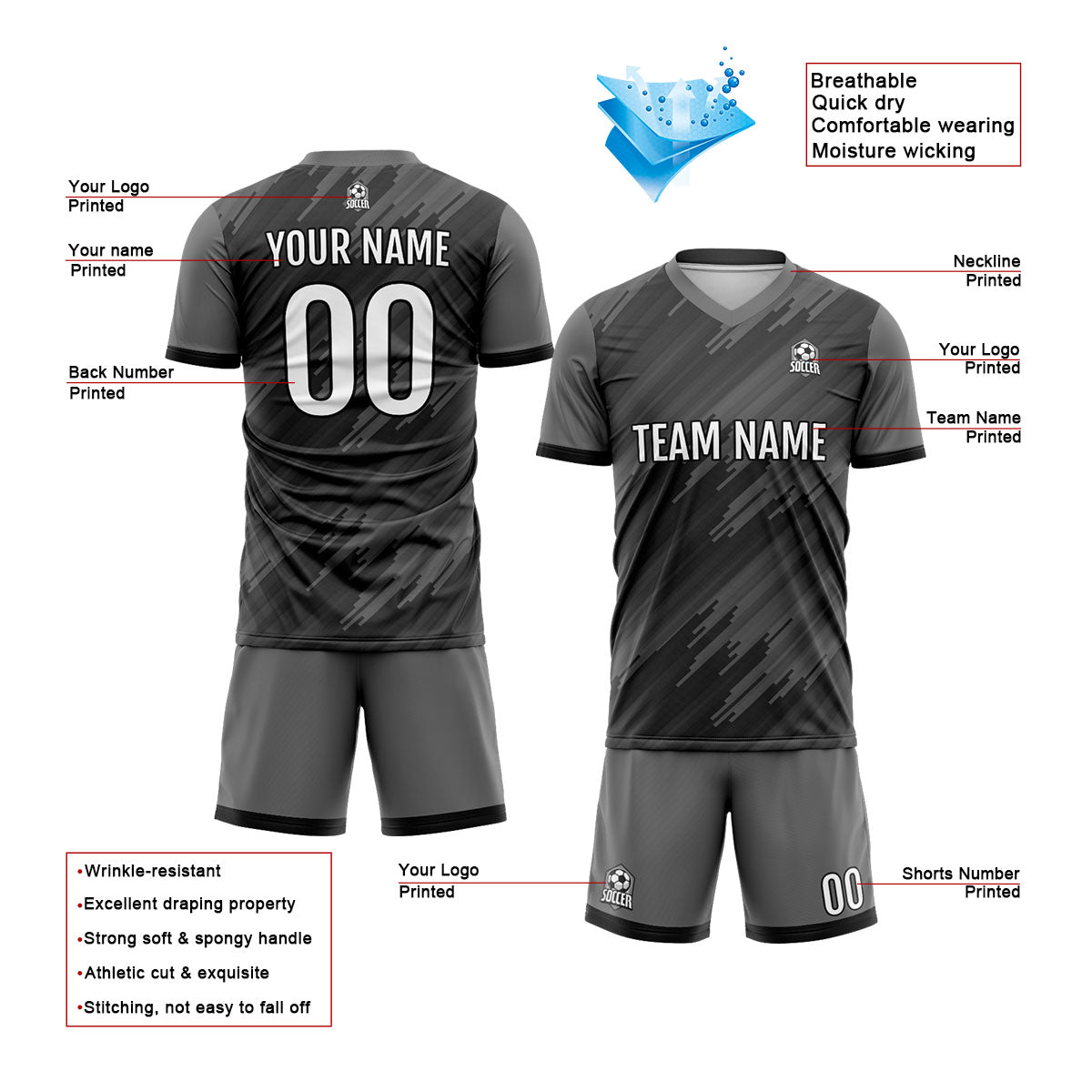 Custom Grey Uniform Jersey Kids Adults Personalized Set Jersey Shirt