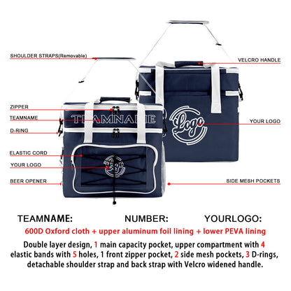 Portable Double Layer Cooler Bag - Waterproof Insulated Picnic Tote for Camping & Family Outings Navy White