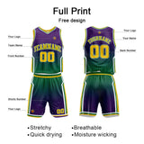 Custom Gradient Purple Green Reversible Basketball Suit for Adults and Kids Personalized Jersey