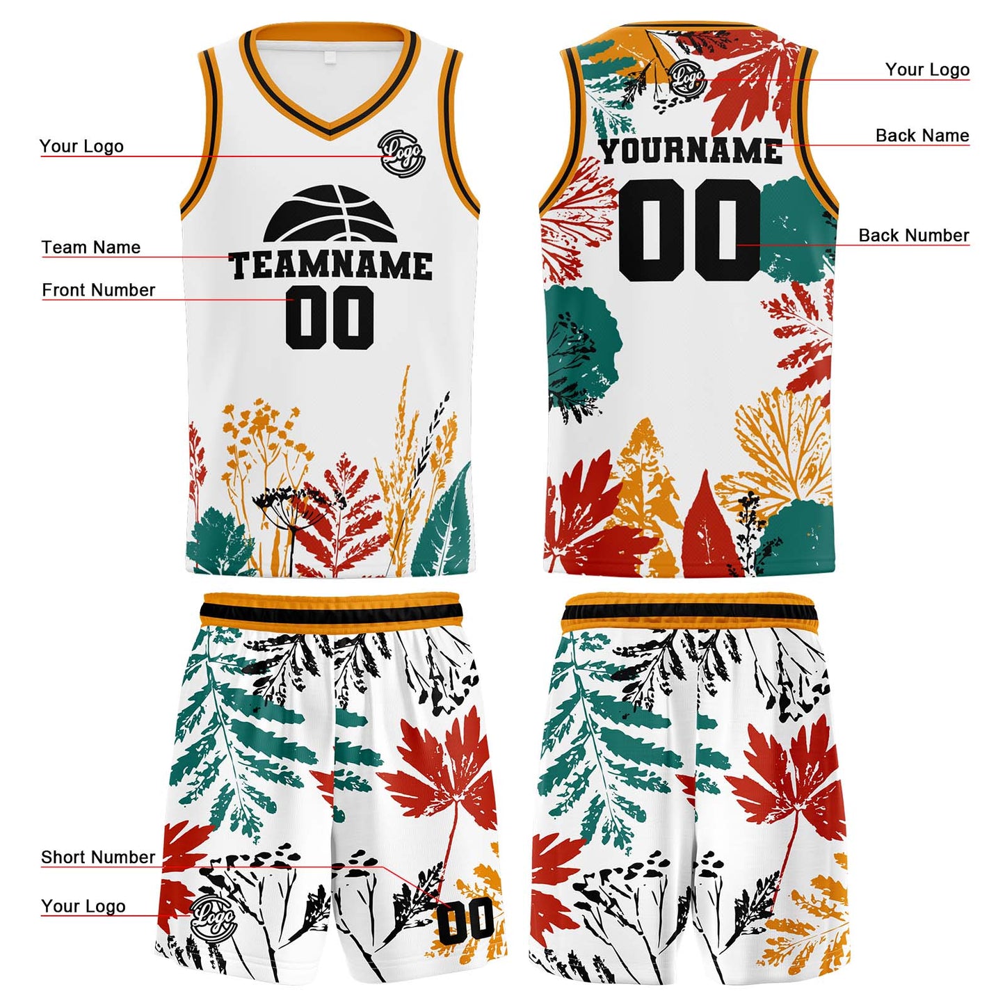 Custom White Orange Reversible Basketball Suit for Adults and Kids Personalized Jersey