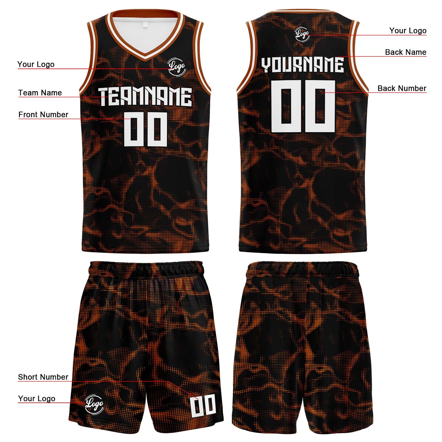 Custom Black Brown Reversible Basketball Suit for Adults and Kids Personalized Jersey