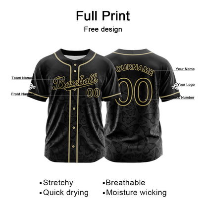 Custom Black Button Down Baseball Jersey for Men Women Adult Youth Print Name Number Logo
