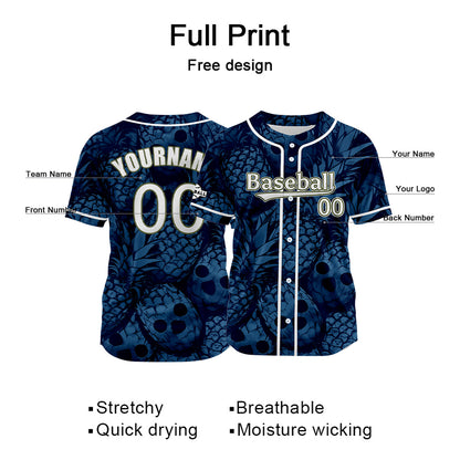 Custom Navy Blue Baseball Jersey Print Personalized Name, Number and Logo
