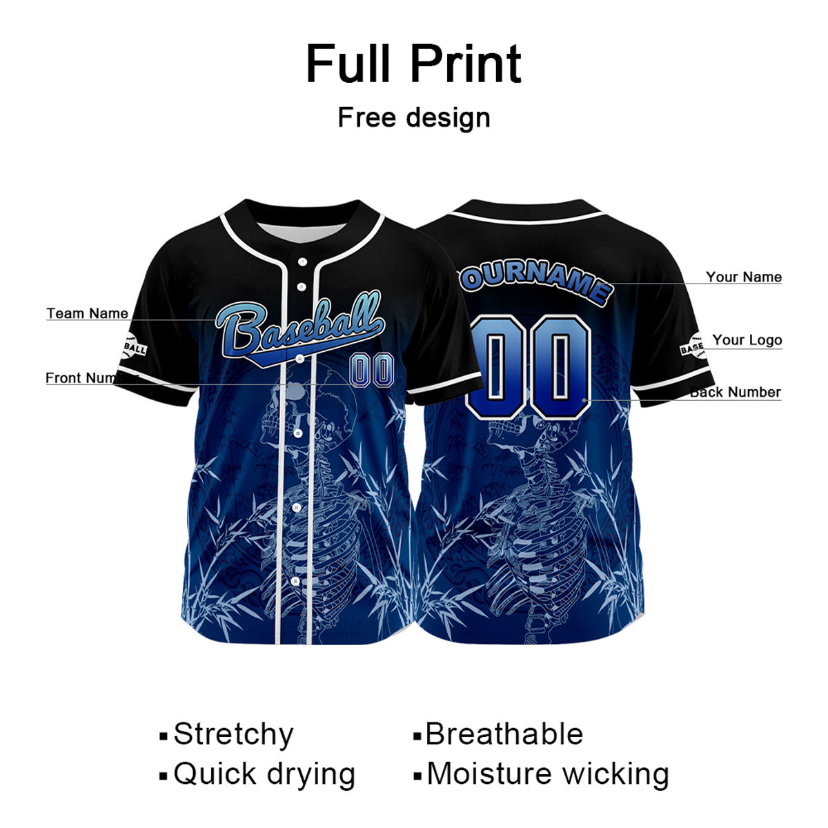 Custom Black Button Down Baseball Jersey for Men Women Adult Youth Print Name Number Logo