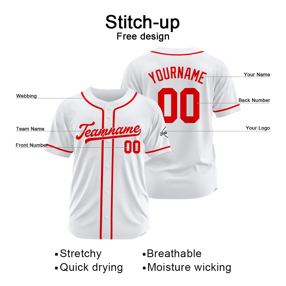 Custom Baseball Jersey Stitched Design Personalized Hip Hop Baseball Shirts White-Red