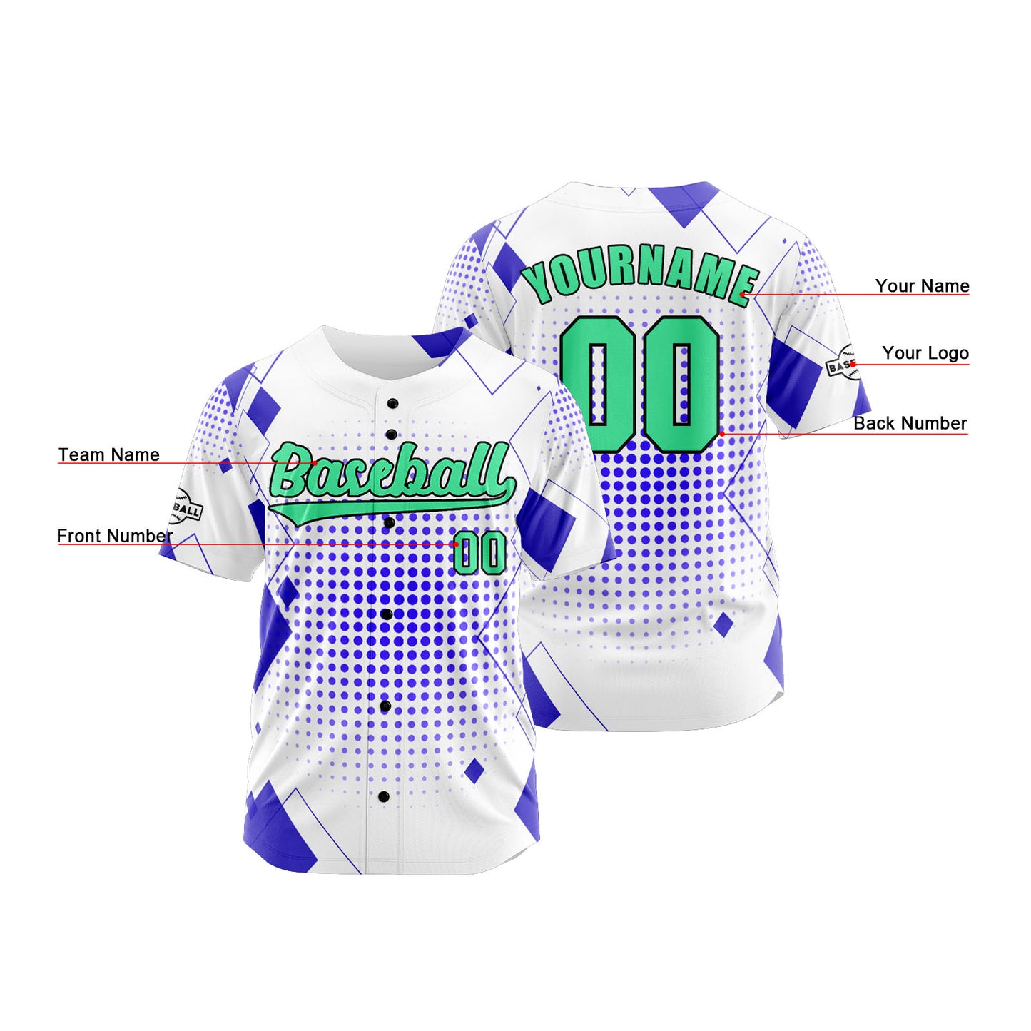Custom White Blue Button Down Baseball Jersey for Men Women Adult Youth Print Name Number Logo