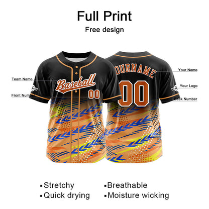 Custom Black Orange Button Down Baseball Jersey for Men Women Adult Youth Print Name Number Logo