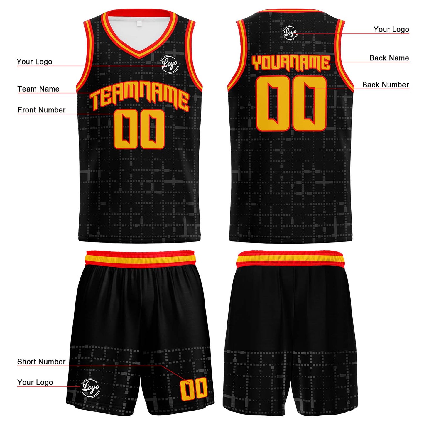 Custom Black Red Orange Reversible Basketball Suit for Adults and Kids Personalized Jersey