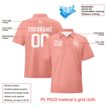 Custom Flesh Pink White Football Polo Shirts  Add Your Unique Logo/Name/Number