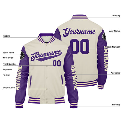 Custom Purple Cream Varsity Jackets for Men Women Youth Personalized Letterman Jackets