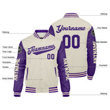 Custom Purple Cream Varsity Jackets for Men Women Youth Personalized Letterman Jackets