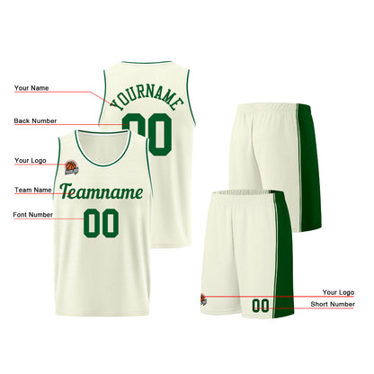 Custom Cream-Green Basketball Jersey for Men Women Adult Youth Stitched Name Number Logo