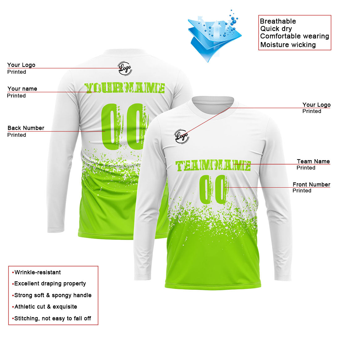Custom Basketball Soccer Football Shooting Long T-Shirt for Adults and Kids White&LightGreen