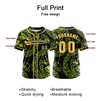 Custom Yellow Green Button Down Baseball Jersey for Men Women Adult Youth Print Name Number Logo