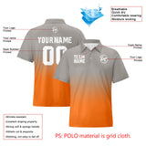 Custom Grey Orange Football Gradient Polo Shirts  Add Your Unique Logo/Name/Number