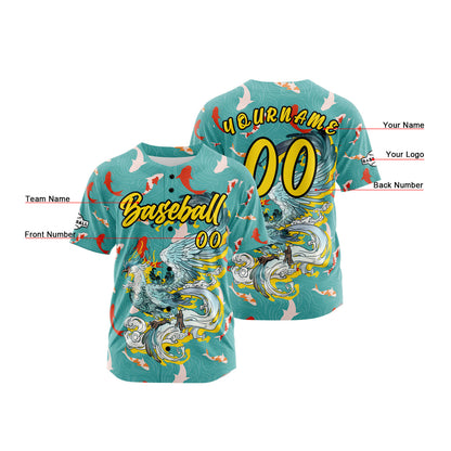 Custom Teal Button Down Baseball Jersey for Men Women Adult Youth Print Name Number Logo