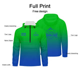 Custom Green Blue Windproof Softshell  Hooded Jacket - Lightweight Full - Zip, Full Print Logos & Texts