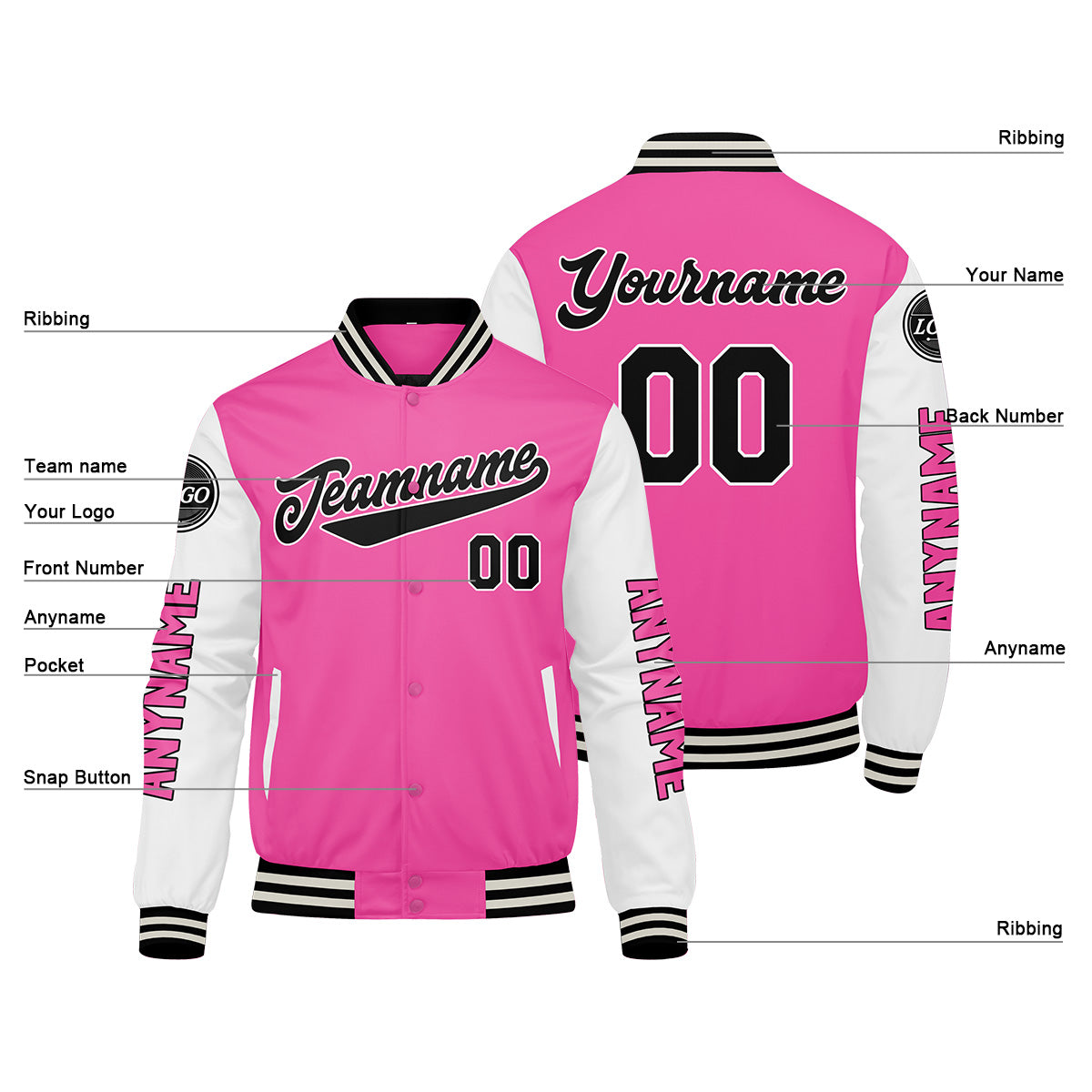 Custom Pink White Varsity Jackets for Men Women Youth Personalized Letterman Jackets