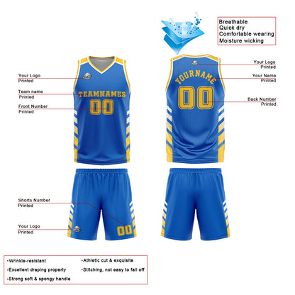 Custom Blue Yellow Basketball Jersey Uniform Suit Printed Your Logo Name Number