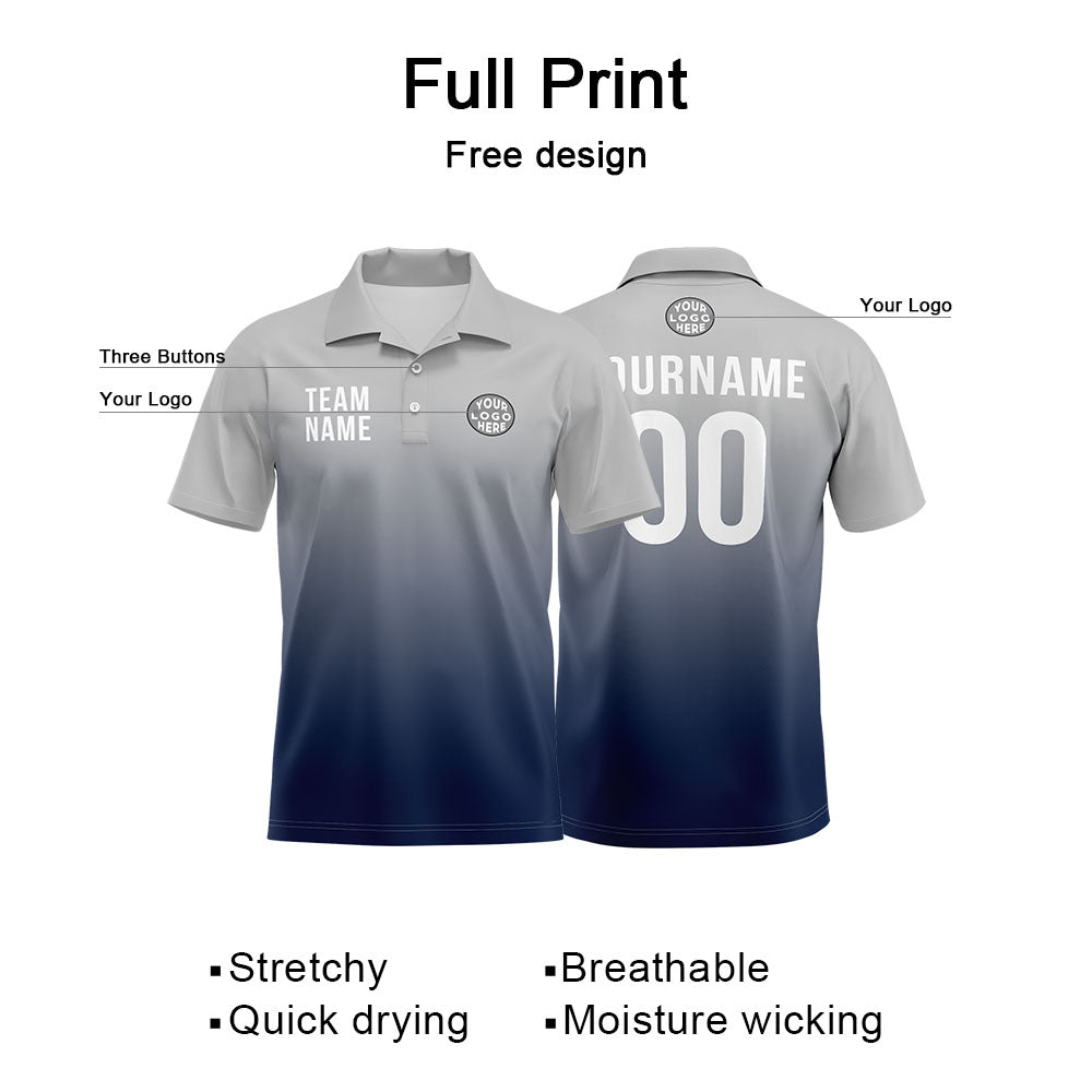 Custom Gray Navy Football Gradient Polo Shirts  Add Your Unique Logo/Name/Number