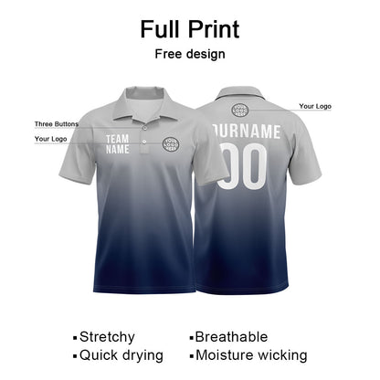 Custom Gray Navy Football Gradient Polo Shirts  Add Your Unique Logo/Name/Number