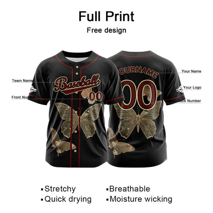 Custom Black Button Down Baseball Jersey for Men Women Adult Youth Print Name Number Logo